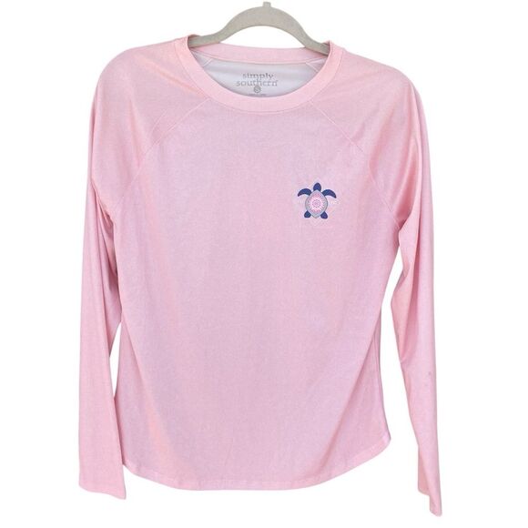 Simply Southern Turtle Print Long Sleeve Pink Tee Size Small - Picture 1 of 7